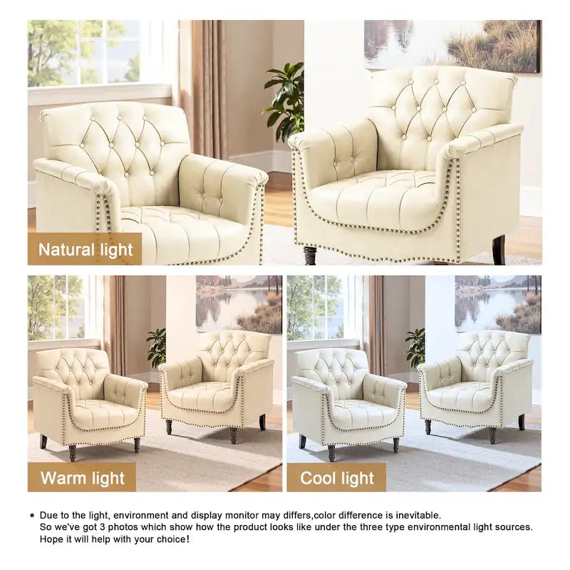 Ensemble de 2 fauteuils d'appoint capitonnés en similicuir végan, avec garniture cloutée