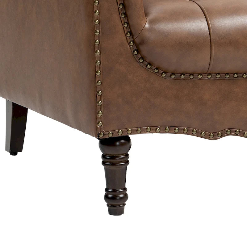 Ensemble de 2 fauteuils d'appoint capitonnés en similicuir végan, avec garniture cloutée