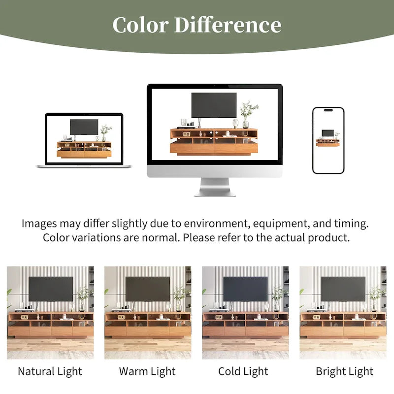 Meuble TV autoportant avec 4 tiroirs et rangement transparent en acrylique pour téléviseurs jusqu'à 75 pouces