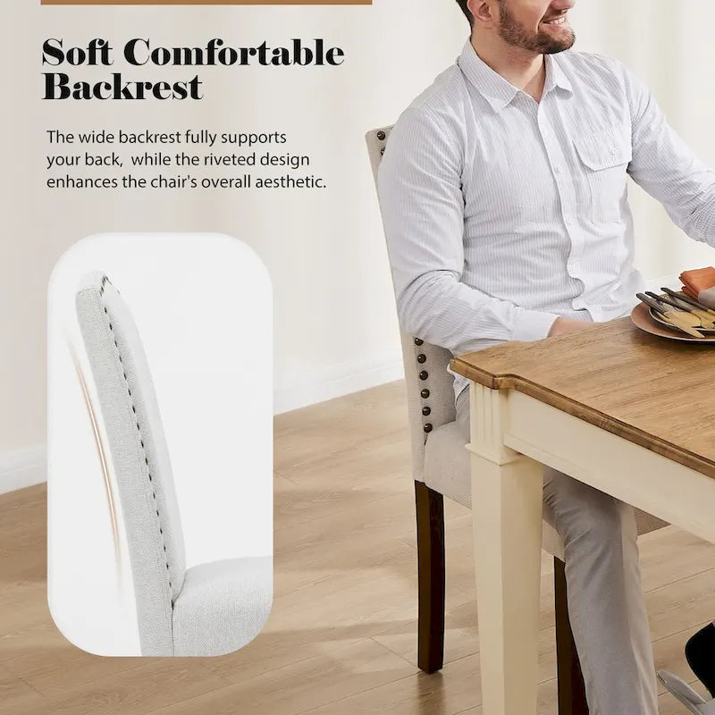 Ensemble de 2 chaises de salle à manger rembourrées en cuir marron foncé avec garniture cloutée et pieds en bois pour salle à manger