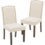 Ensemble de 2 chaises de salle à manger rembourrées en cuir marron foncé avec garniture cloutée et pieds en bois pour salle à manger