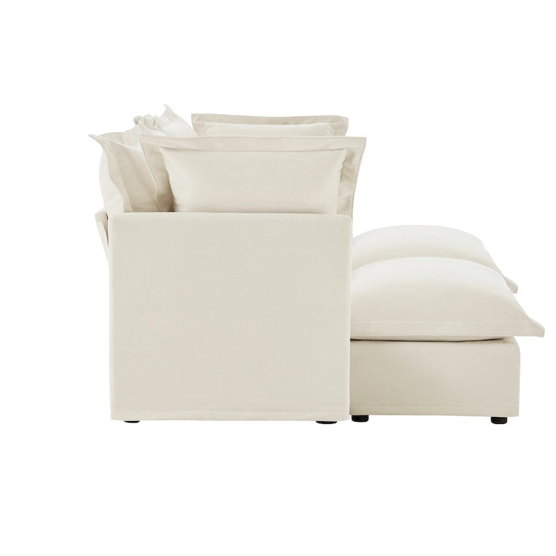 Canapé d'angle 2 places en chenille 83,4 avec poufs