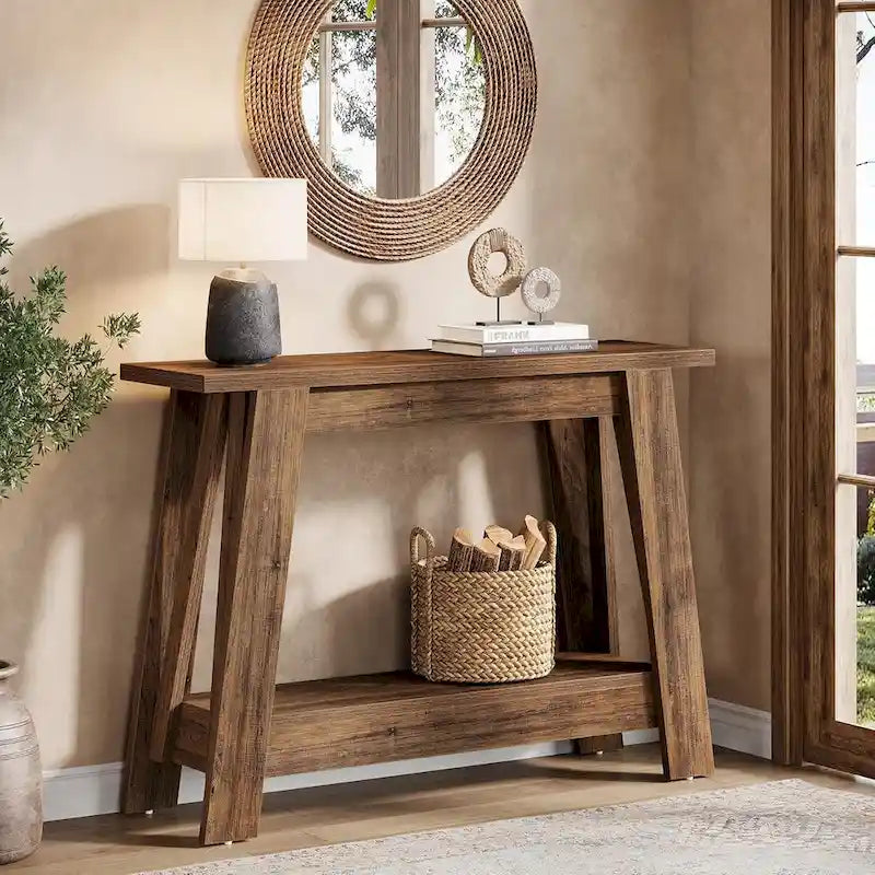 Console de style campagnard de 105 cm (41,3 pouces), table d'entrée en bois à 2 niveaux