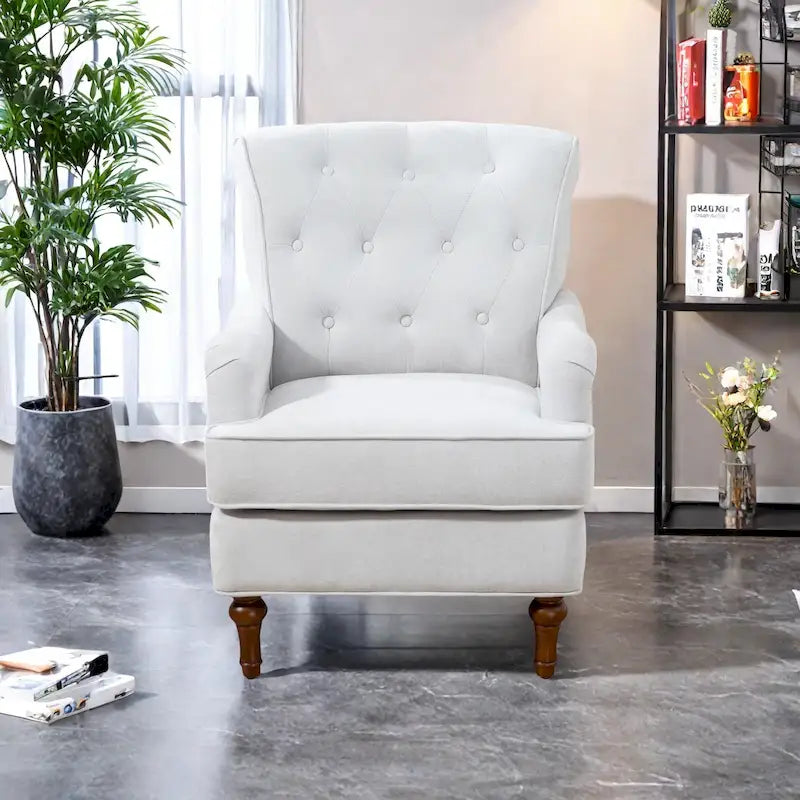 Fauteuil d'appoint en tissu chenille avec pieds en bois rétro, coussin en mousse haute densité et ressorts, capacité de charge de 136 kg