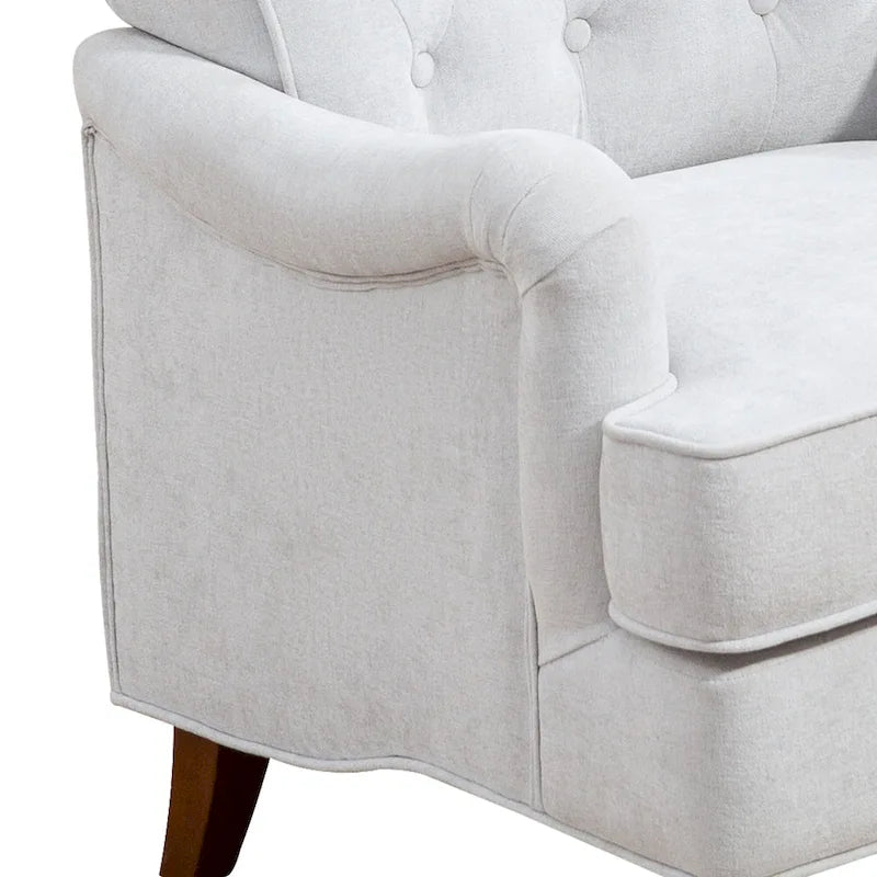 Fauteuil d'appoint en tissu chenille avec pieds en bois rétro, coussin en mousse haute densité et ressorts, capacité de charge de 136 kg