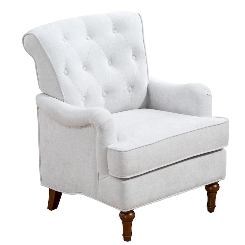 Fauteuil d'appoint en tissu chenille avec pieds en bois rétro, coussin en mousse haute densité et ressorts, capacité de charge de 136 kg