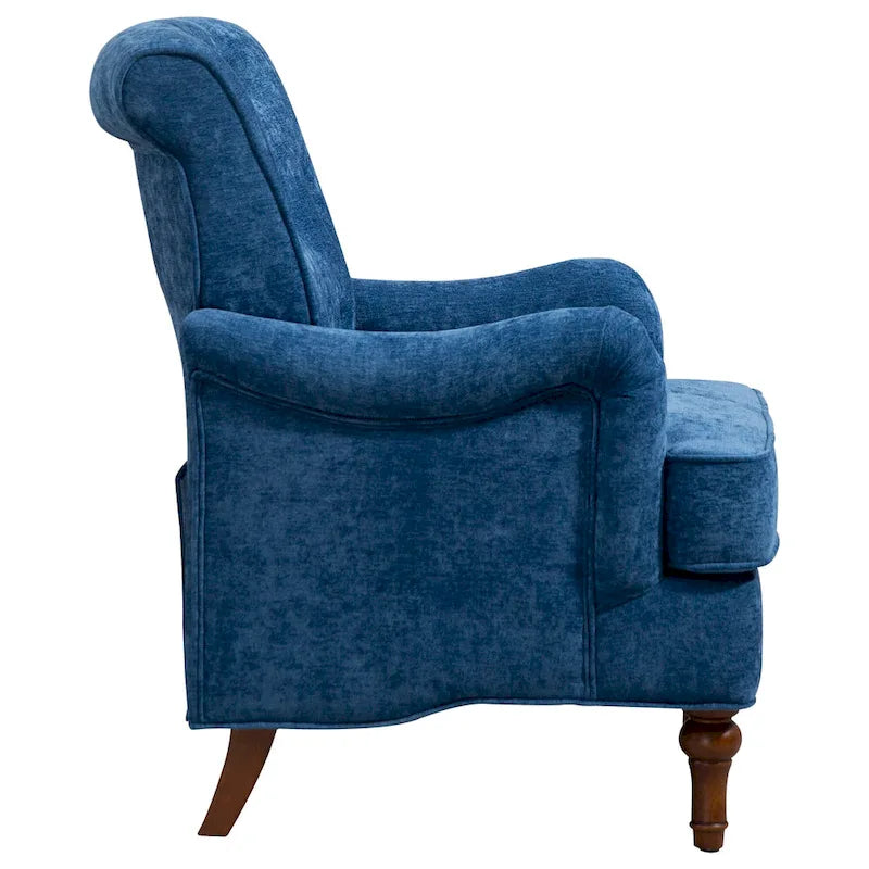 Fauteuil d'appoint en tissu chenille avec pieds en bois rétro, coussin en mousse haute densité et ressorts, capacité de charge de 136 kg