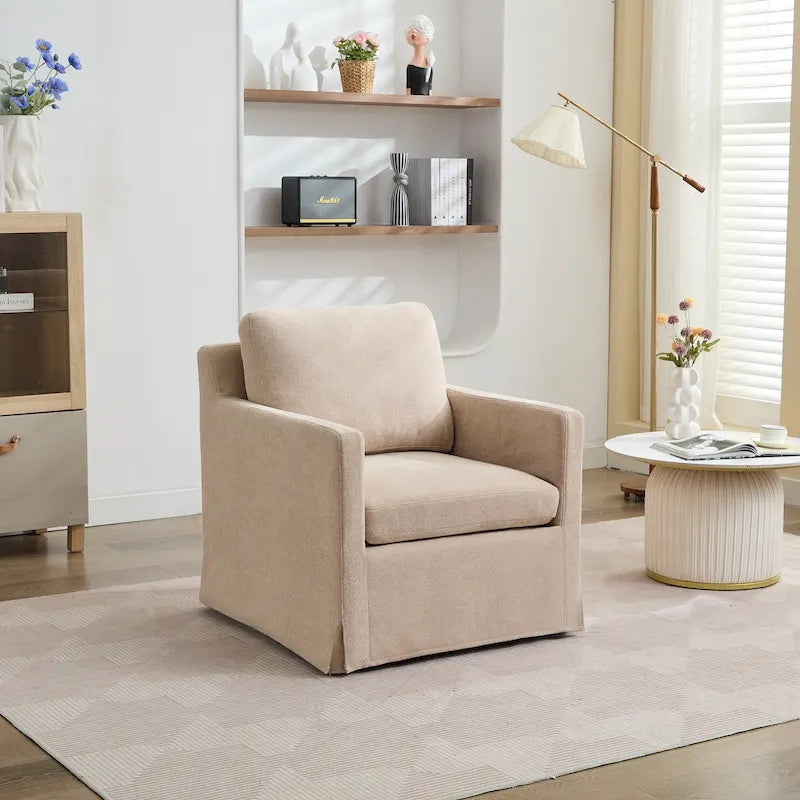 Fauteuil pivotant à 360° en chenille moderne de 76 cm (29,92 po), avec structure en bois massif et coussin de dossier amovible