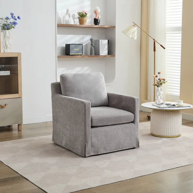 Modern 29.92 Chenille 360 Swivel Accent Chair with Solid Wood Frame and Removable Back Cushion