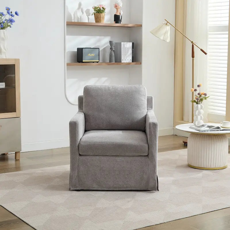 Fauteuil pivotant à 360° en chenille moderne de 76 cm (29,92 po), avec structure en bois massif et coussin de dossier amovible