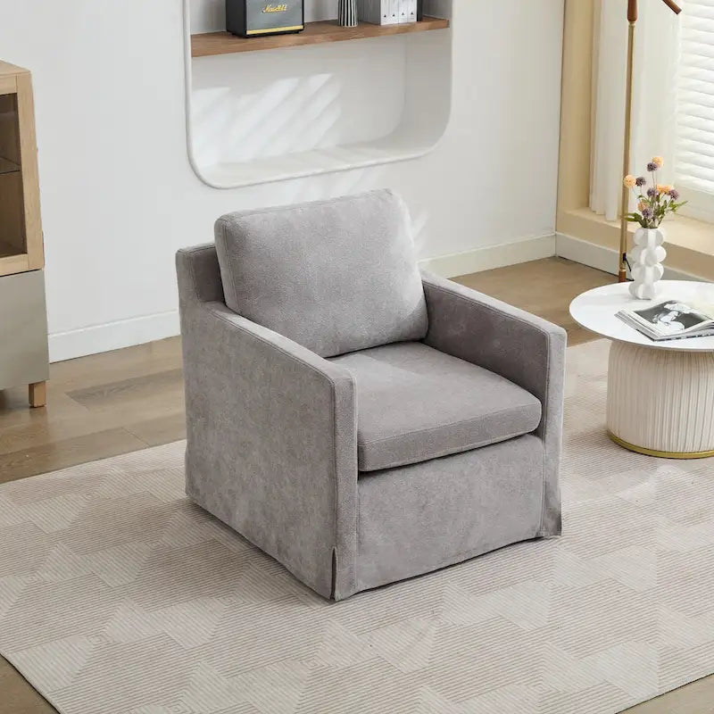 Fauteuil pivotant à 360° en chenille moderne de 76 cm (29,92 po), avec structure en bois massif et coussin de dossier amovible