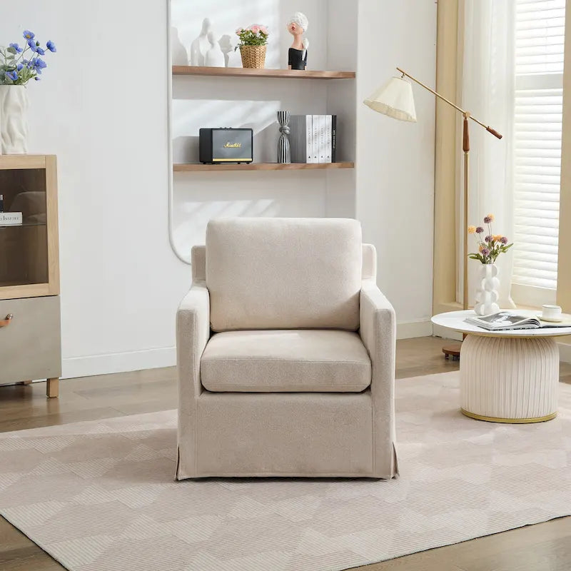 Fauteuil pivotant à 360° en chenille moderne de 76 cm (29,92 po), avec structure en bois massif et coussin de dossier amovible