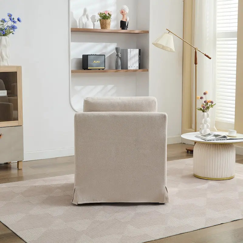 Fauteuil pivotant à 360° en chenille moderne de 76 cm (29,92 po), avec structure en bois massif et coussin de dossier amovible