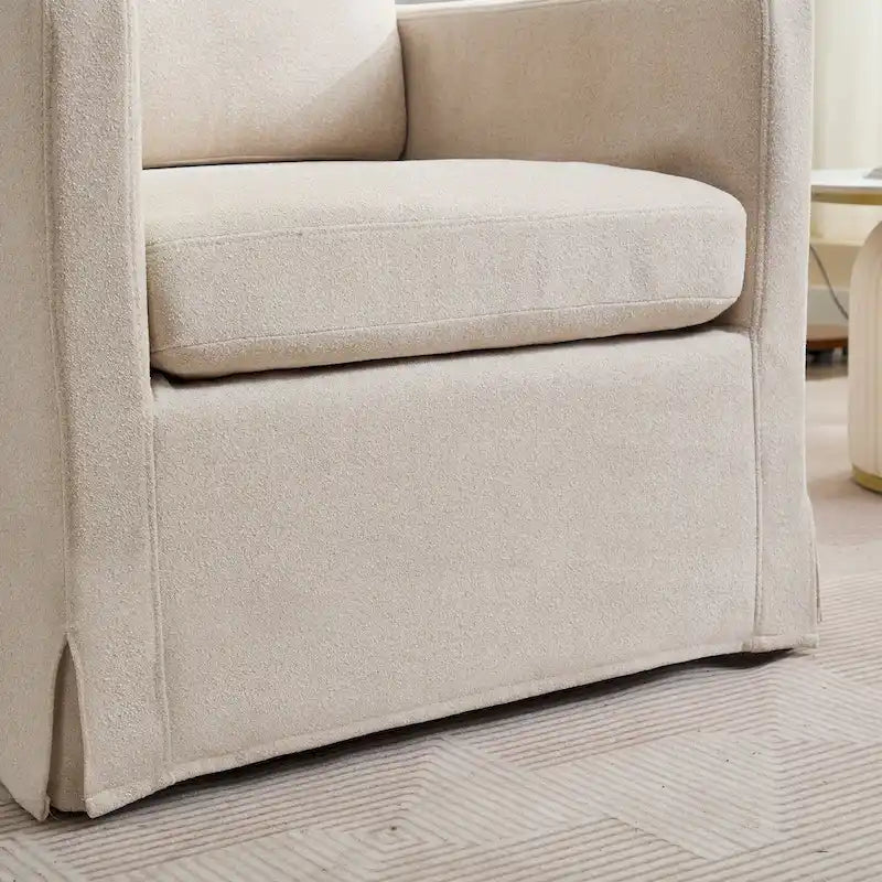Fauteuil pivotant à 360° en chenille moderne de 76 cm (29,92 po), avec structure en bois massif et coussin de dossier amovible