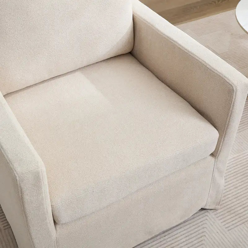 Fauteuil pivotant à 360° en chenille moderne de 76 cm (29,92 po), avec structure en bois massif et coussin de dossier amovible