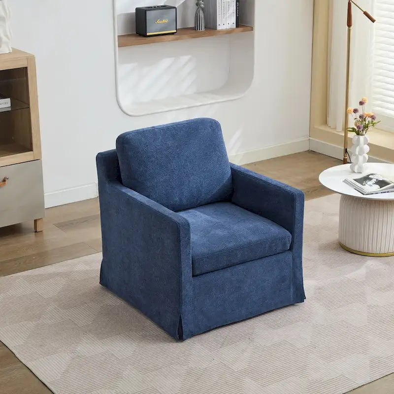 Fauteuil pivotant à 360° en chenille moderne de 76 cm (29,92 po), avec structure en bois massif et coussin de dossier amovible