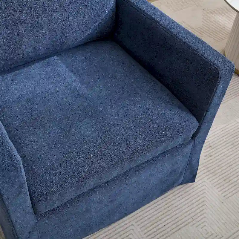Fauteuil pivotant à 360° en chenille moderne de 76 cm (29,92 po), avec structure en bois massif et coussin de dossier amovible