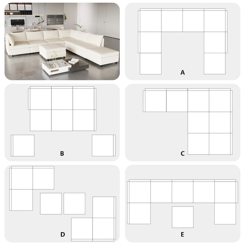 Canapé modulable convertible 8 places beige 129 avec rangement