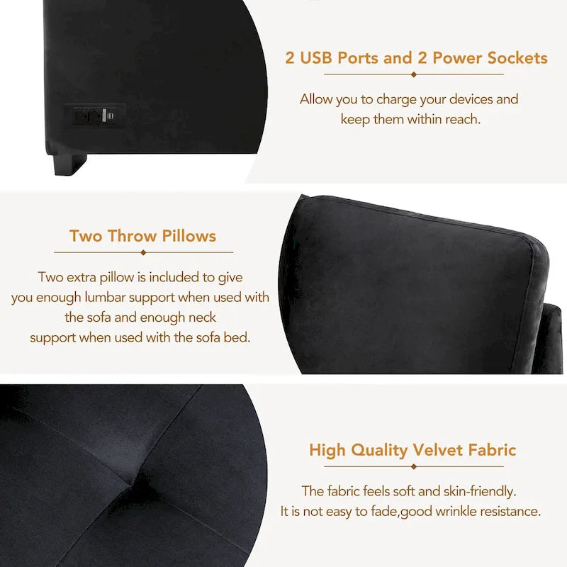 Canapé d'angle 5 places en forme de L de 84,75 pouces avec lit gigogne, pouf de rangement, rangement dissimulé dans l'accoudoir et port USB pour recharger les appareils.