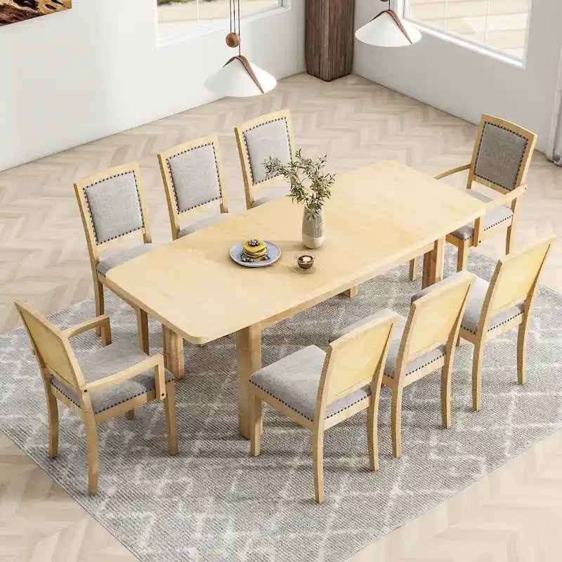 Ensemble de salle à manger en bois 7 pièces avec table extensible et 6 chaises