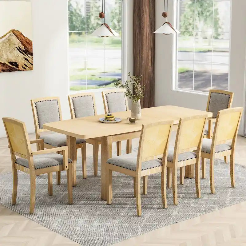 Ensemble de salle à manger en bois 7 pièces avec table extensible et 6 chaises