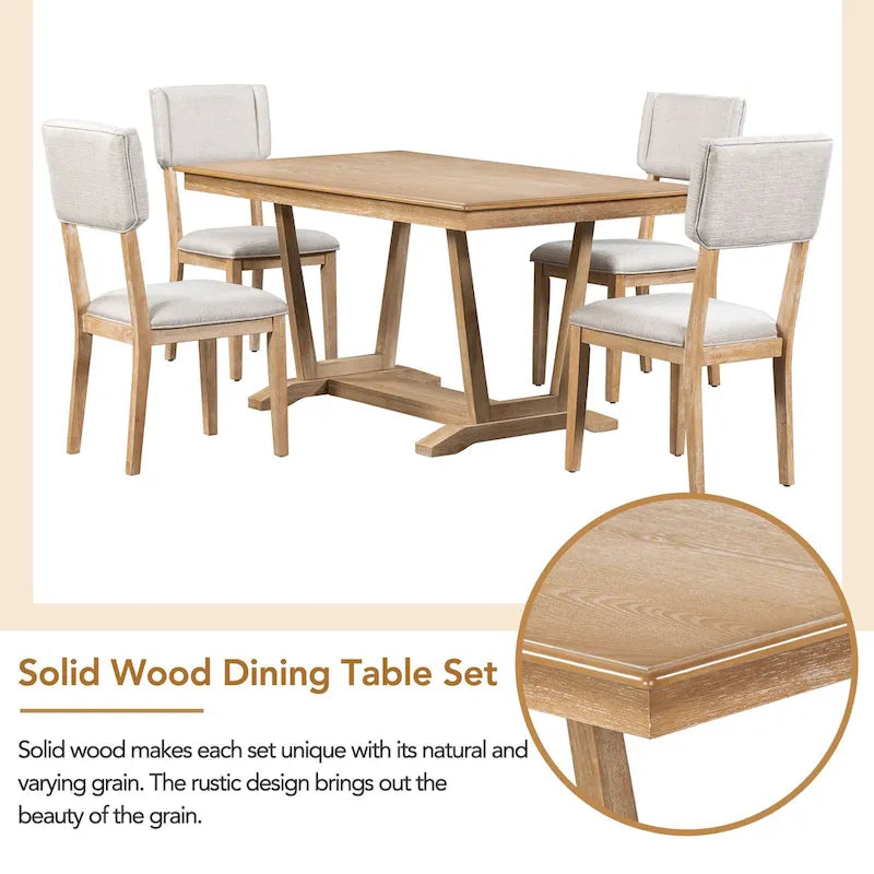 Ensemble de salle à manger en bois 5 pièces comprenant une table rectangulaire de 59 pouces et 4 chaises