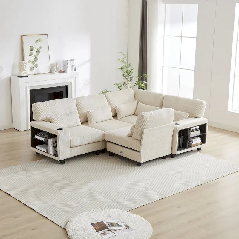 Canapé d'angle modulable en velours côtelé de 102,75 pouces avec rangement