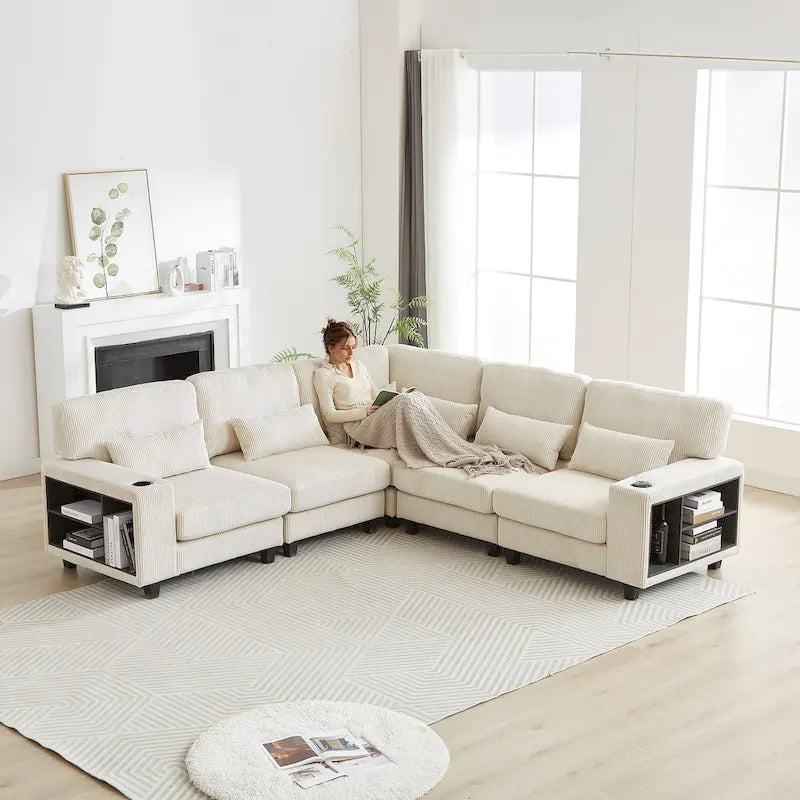 Canapé d'angle modulable en velours côtelé de 102,75 pouces avec rangement