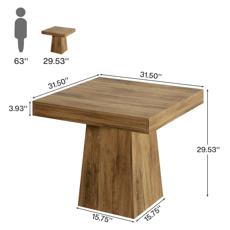 Table de salle à manger carrée de 80 cm pour 4 personnes, style campagnard - 80 cm de profondeur x 80 cm de largeur x 75 cm de hauteur