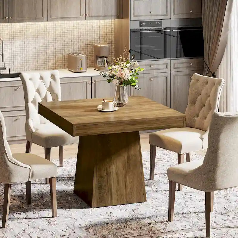 Table de salle à manger carrée de 80 cm pour 4 personnes, style campagnard - 80 cm de profondeur x 80 cm de largeur x 75 cm de hauteur