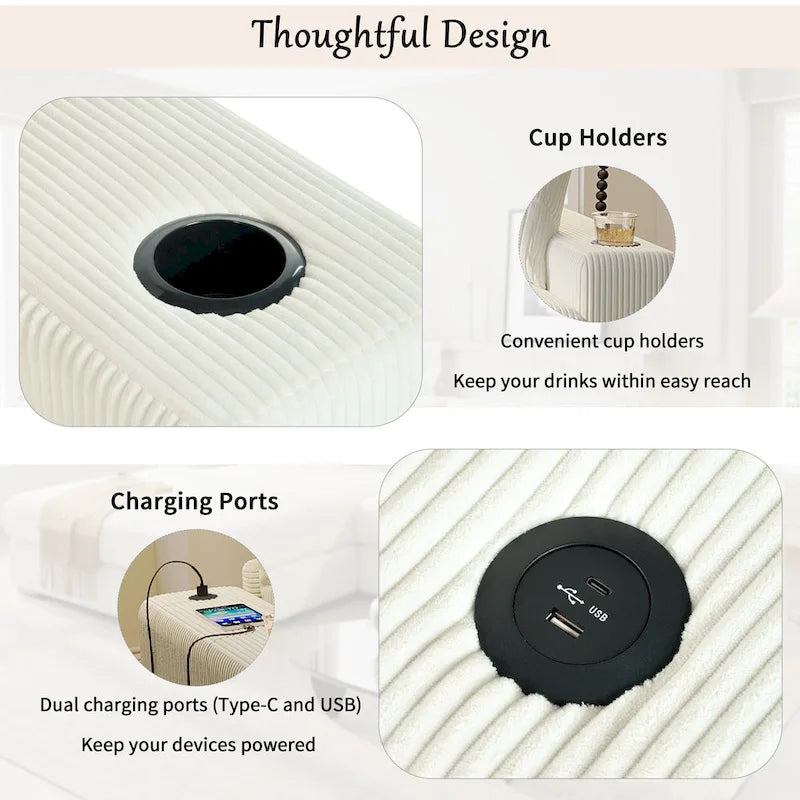 Mirod Large Sectional Sofa with Thick Cushions, and Built-in Cup Holders & Charging Ports