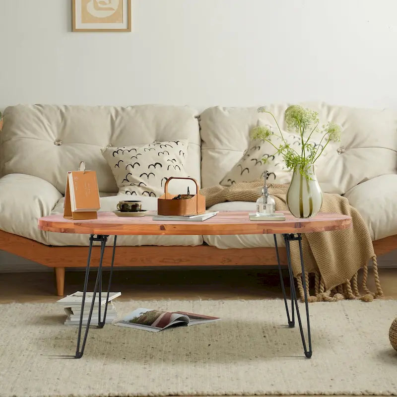 Oval Natural Reclaimed Wood Foldable Cocktail Table - 24.00 x 44.00 x 18.00