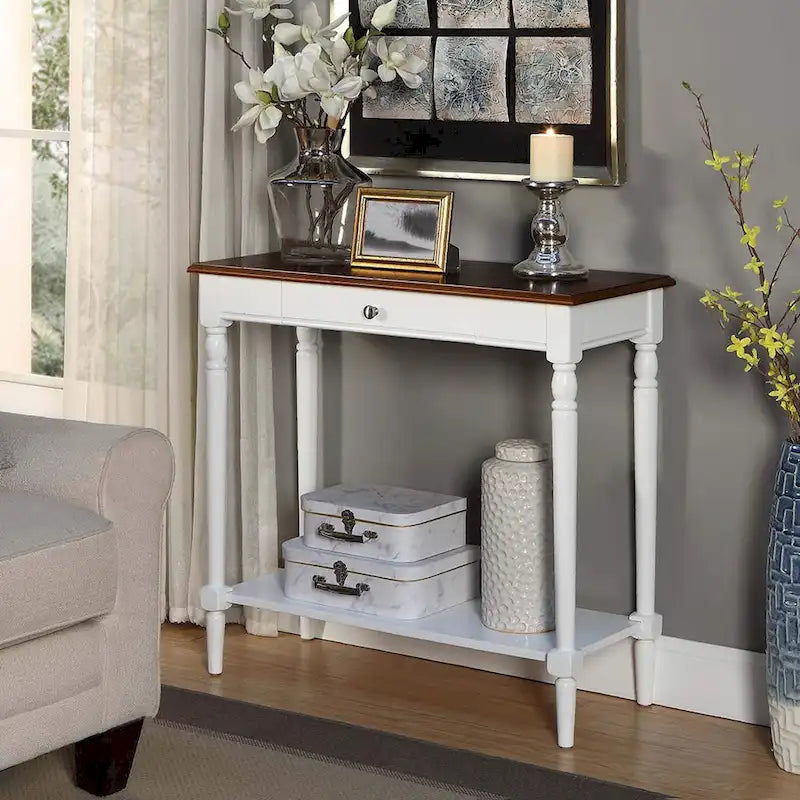 Table d'entrée Convenience Concepts style campagne française, 1 tiroir et étagère