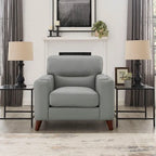 Fauteuil Hydeline Elm en cuir pleine fleur avec plumes, mousse à mémoire de forme et ressorts