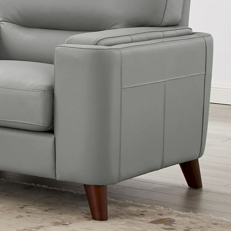 Fauteuil Hydeline Elm en cuir pleine fleur avec plumes, mousse à mémoire de forme et ressorts