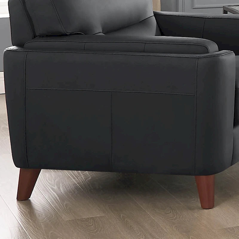 Fauteuil Hydeline Elm en cuir pleine fleur avec plumes, mousse à mémoire de forme et ressorts