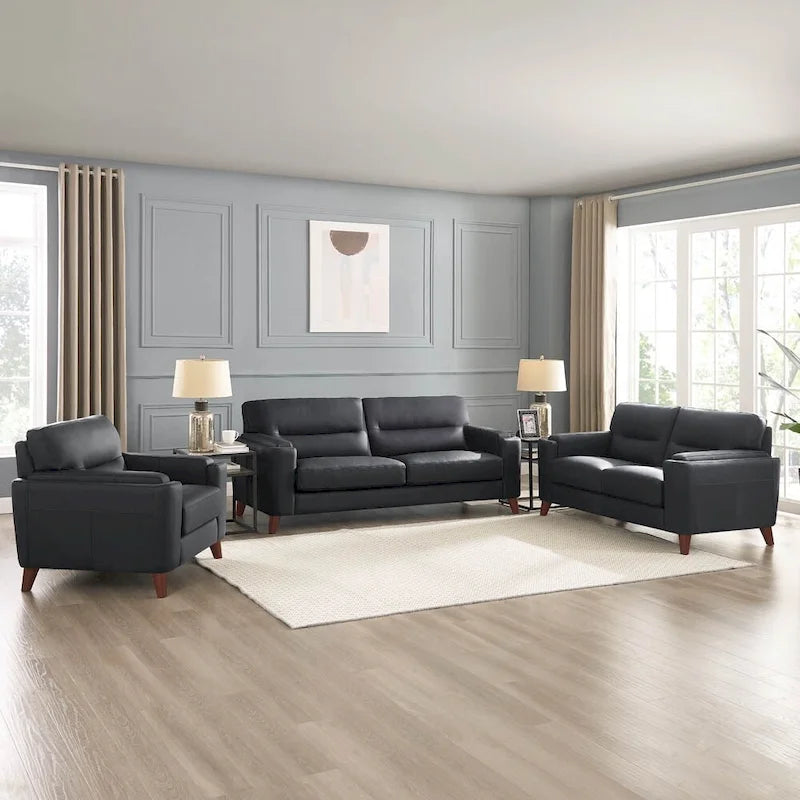 Fauteuil Hydeline Elm en cuir pleine fleur avec plumes, mousse à mémoire de forme et ressorts