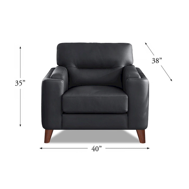 Fauteuil Hydeline Elm en cuir pleine fleur avec plumes, mousse à mémoire de forme et ressorts