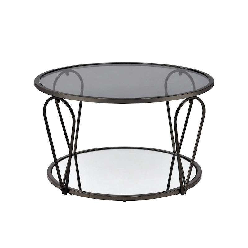 Ensemble de deux tables basses Gable Glam avec plateau en verre et étagère, par Furniture of America