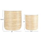 Tables en jonc de mer avec rangement et plateaux en bois