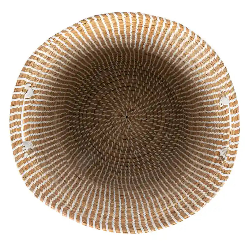 Tables en jonc de mer avec rangement et plateaux en bois