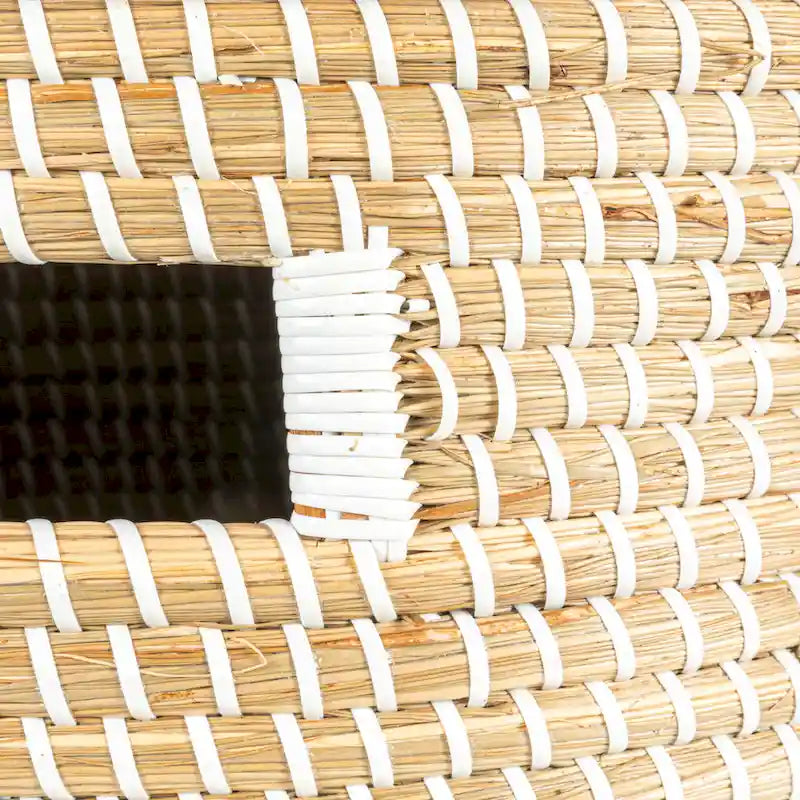 Tables en jonc de mer avec rangement et plateaux en bois