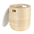 Tables en jonc de mer avec rangement et plateaux en bois