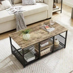 Table basse rectangulaire industrielle en bois avec étagère de rangement, structure en métal, table de chevet pour la maison