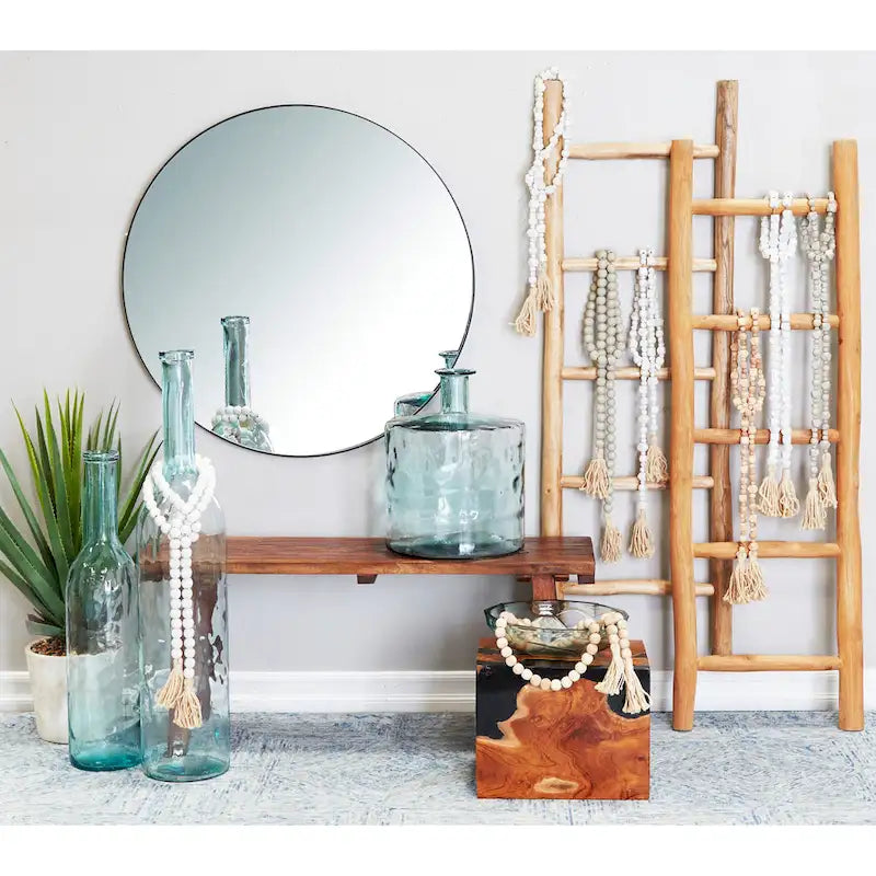 Table d'appoint en bois de teck avec incrustations de résine noire - Brun - Roche River Decor - 28 x 30 x 38 cm