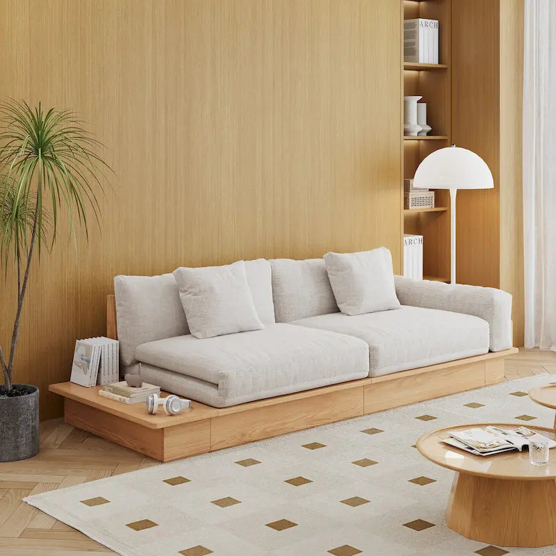 Canapé JASIWAY moderne en bois massif recouvert de coton et de lin