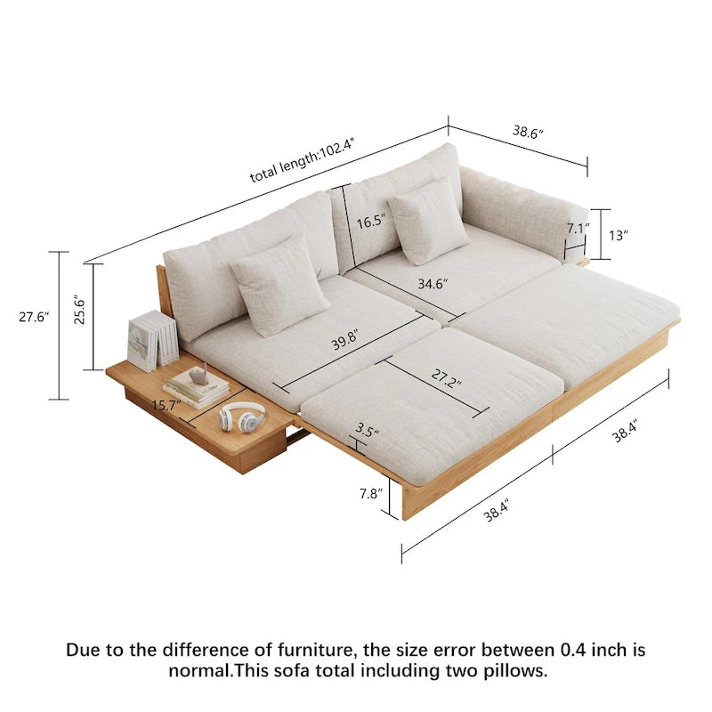 Canapé JASIWAY moderne en bois massif recouvert de coton et de lin