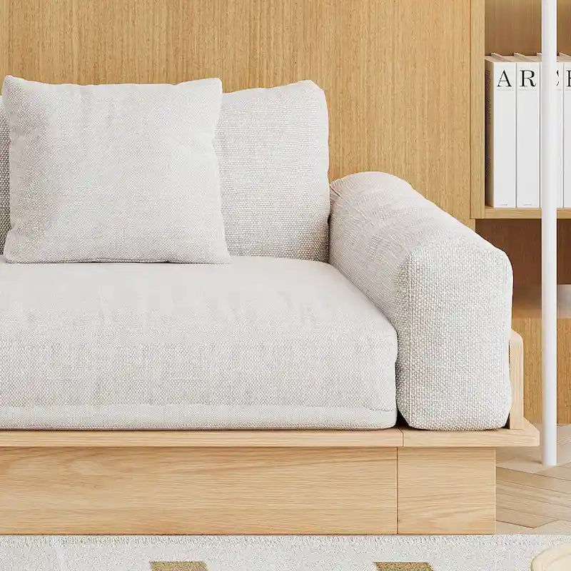 Canapé JASIWAY moderne en bois massif recouvert de coton et de lin