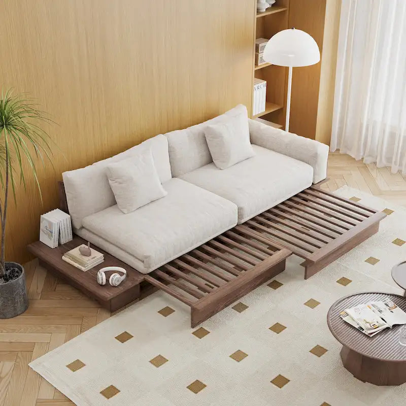Canapé JASIWAY moderne en bois massif recouvert de coton et de lin