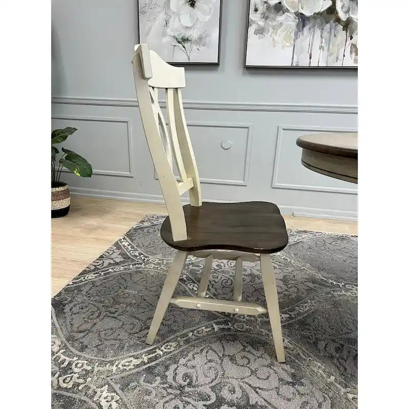 Ensemble de salle à manger extensible 7 pièces en bois massif bicolore marron foncé et blanc